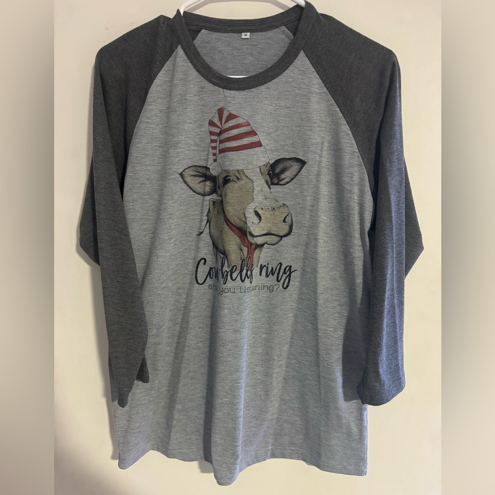 Gray Raglan Kids Shirt with Cow Print